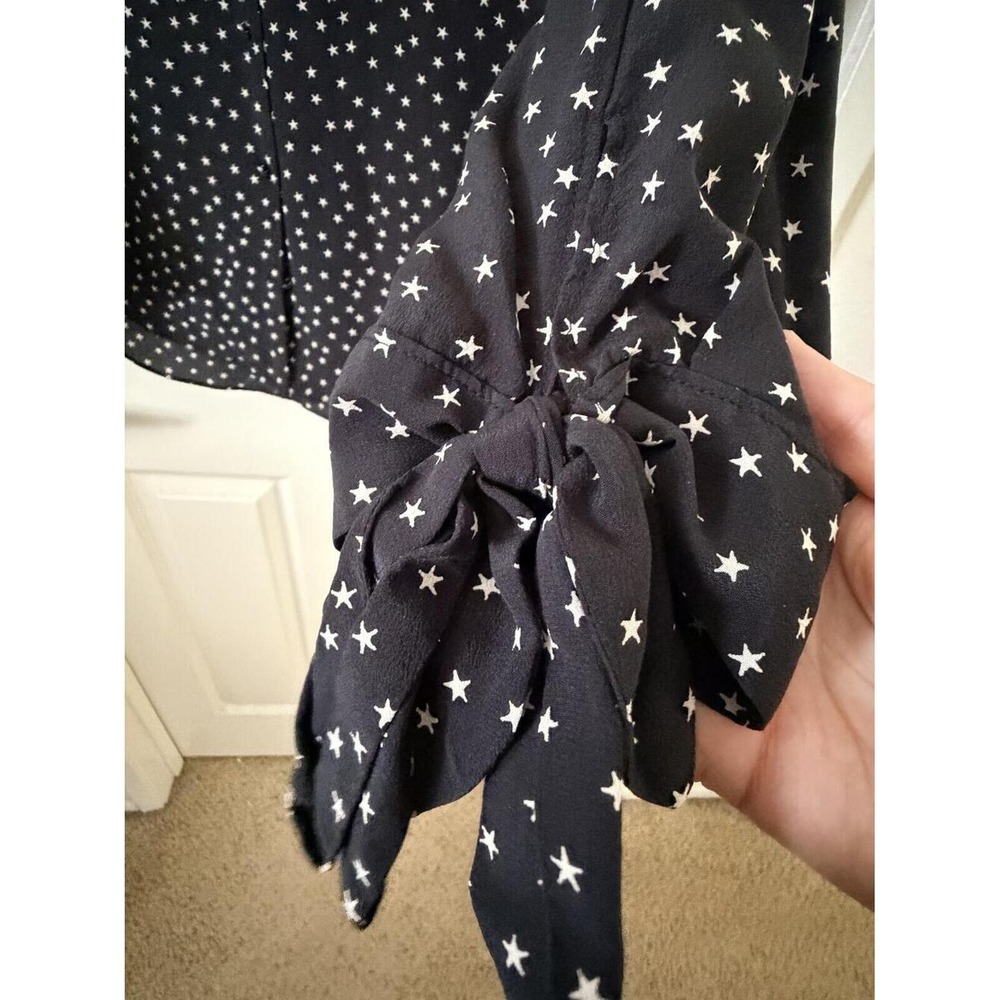 Madewell Black Star Print Long Sleeve Blouse with Tie Cuffs, Size Large - Picture 3 of 5